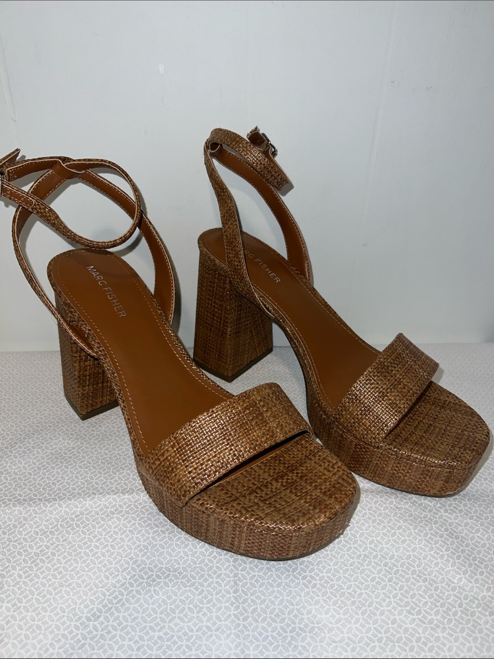 Marc Fisher Brown Woven Platform Block Heels